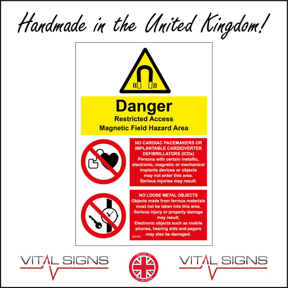 (300 x 400mm - 12 x 16, A - Sticker / Sav - Non-See Through) MU304 Danger Magnetic Field Hazard Area Pace Maker Sign Heart Health Radiation 450mm x 600mm B - Magnetic - Vehicle Grade