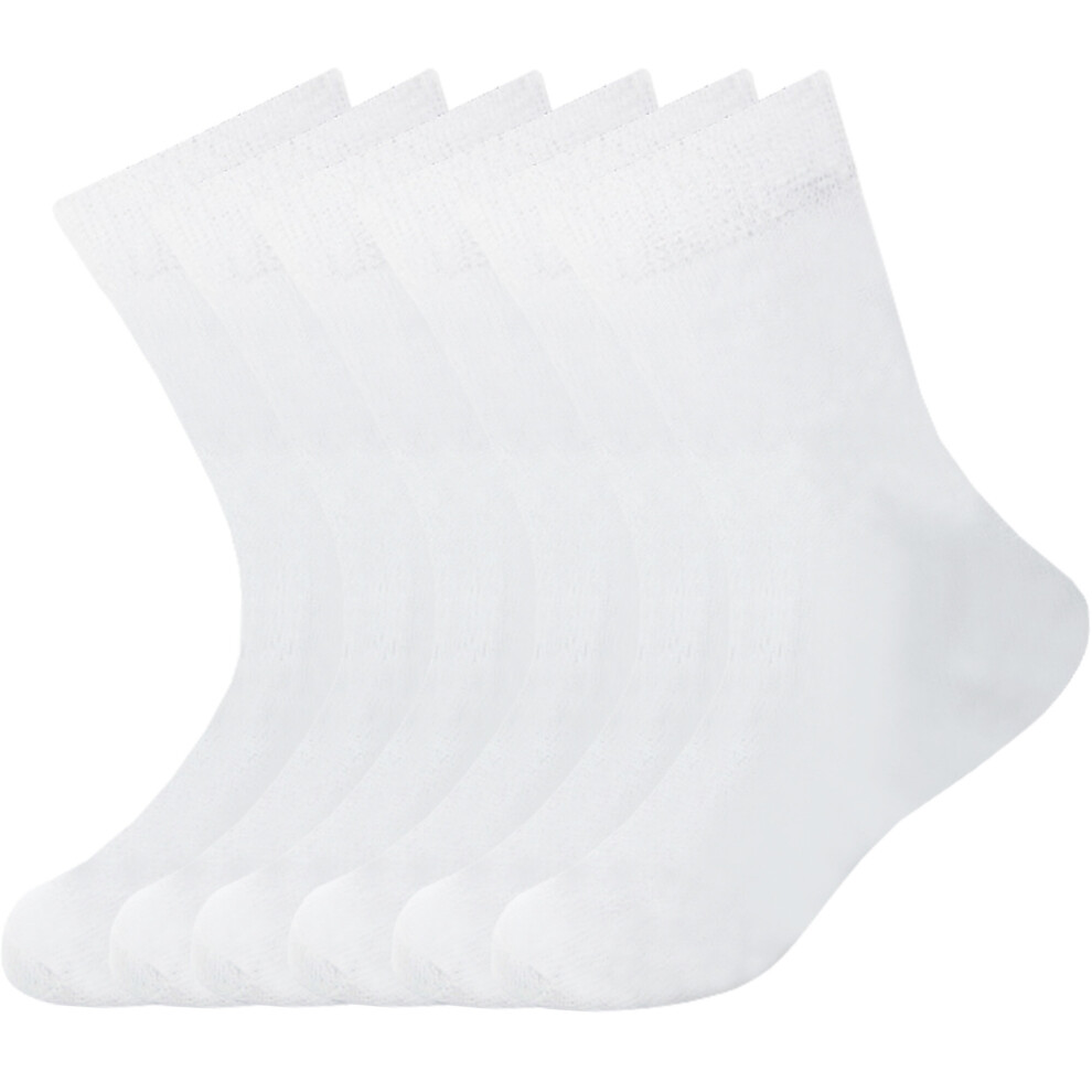 (White, 4-6.5) Boys Kids Plain Socks School Cotton Ankle Sock 6 Pairs