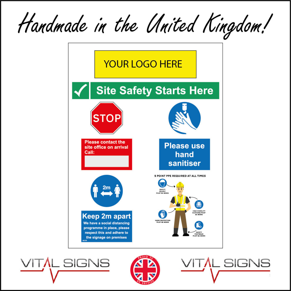 (200 x 300mm - 8 x 12, A - Sticker / Sav - Non-See Through) MU295 Site Safety PPE Man Logo Sign Company Name Virus Health Protection 450mm x 600mm B --image-OPC-P8N5VNF-NEW