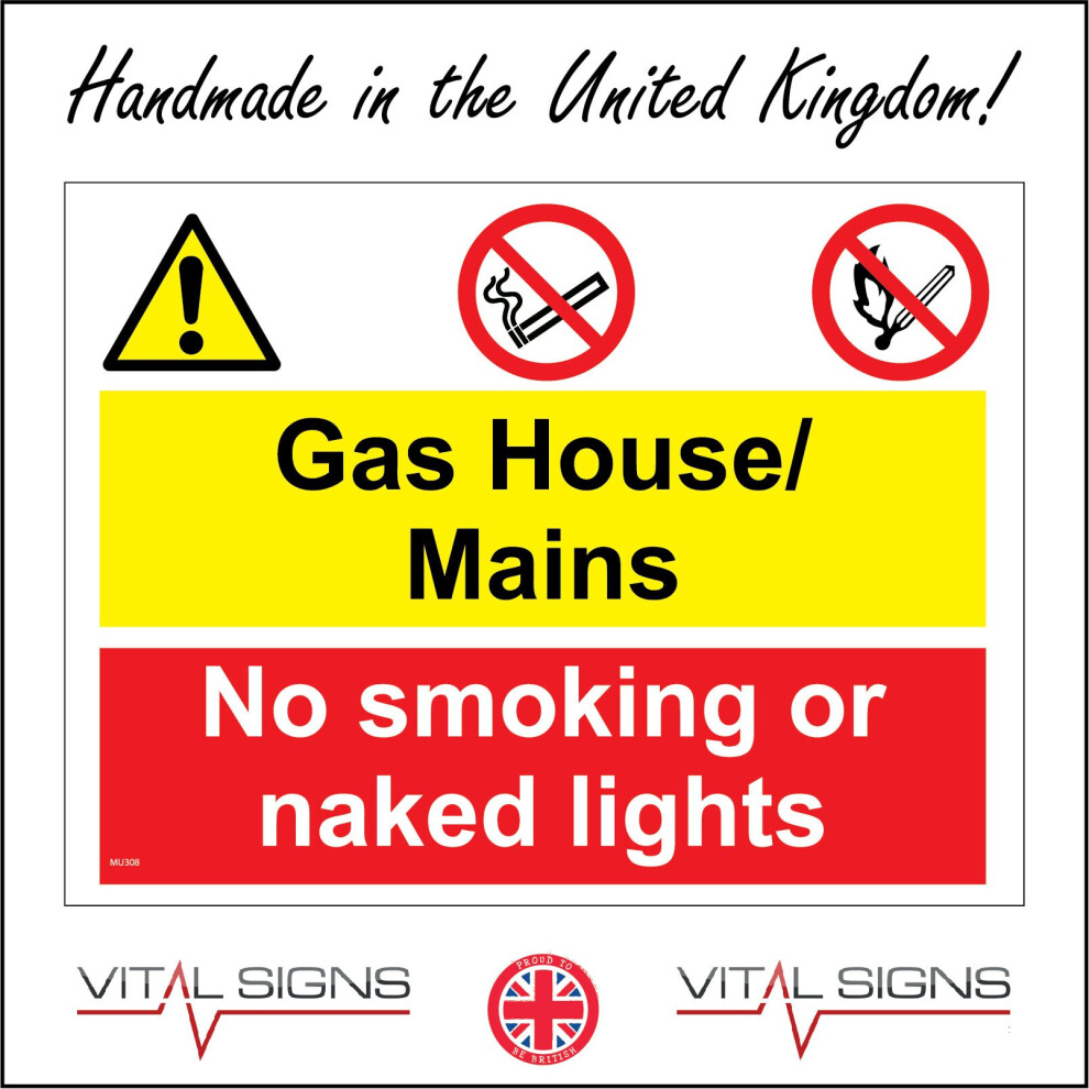 (600 x 400mm - 24 x 16, A - Sticker / Sav - Non-See Through) MU308 Gas House Mains No Naked Flames Sign Cigarettes Smoking Explosive 600mm x 450mm B --image-OPC-P8N5XFY-NEW