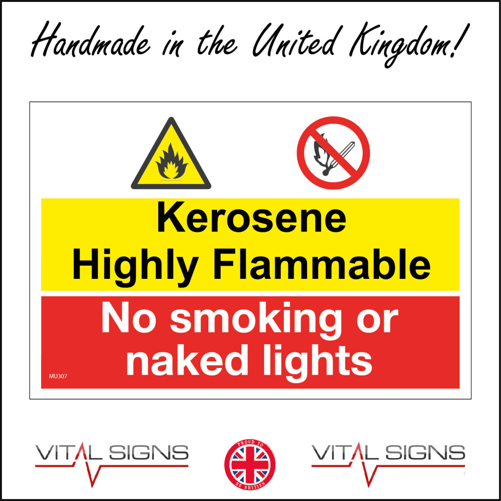 (400 x 300mm - 16 x 12, A - Sticker / Sav - Non-See Through) MU307 Kerosene Highly Flammable No Smoking Naked Lights Sign Flames Fuel Hazard 600mm x 450mm B - Magnetic - Vehicle Grade