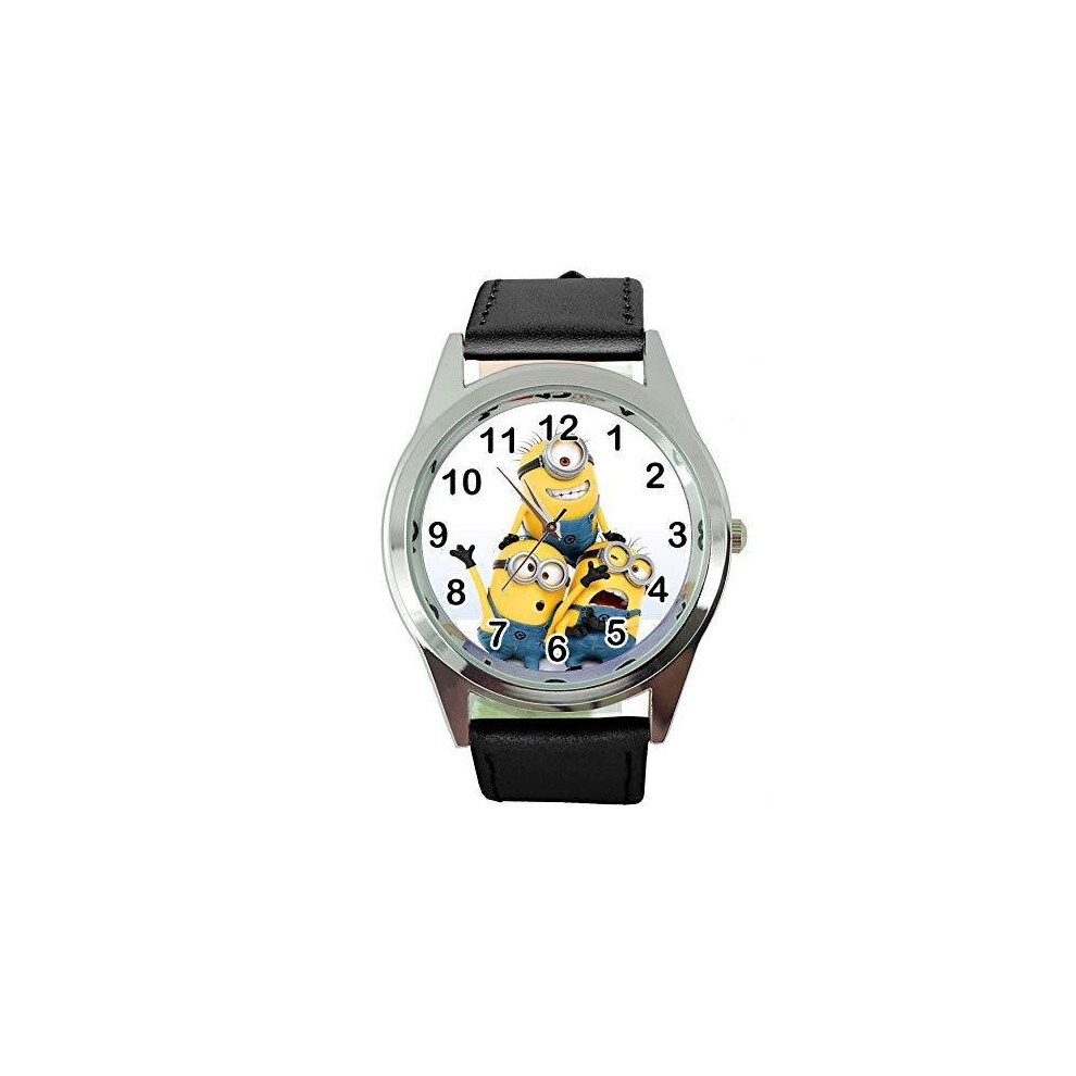 Taport Black Leather Band Quartz Watch For Animation Fans Blue,Black