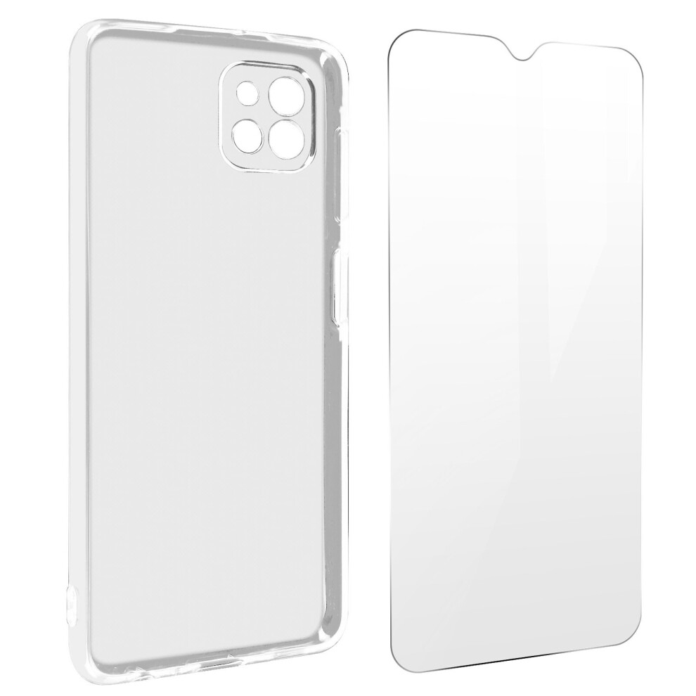 Cover For Samsung Galaxy A22 5G Silicone Soft Tempered Glass 9H Clear 3662427573085