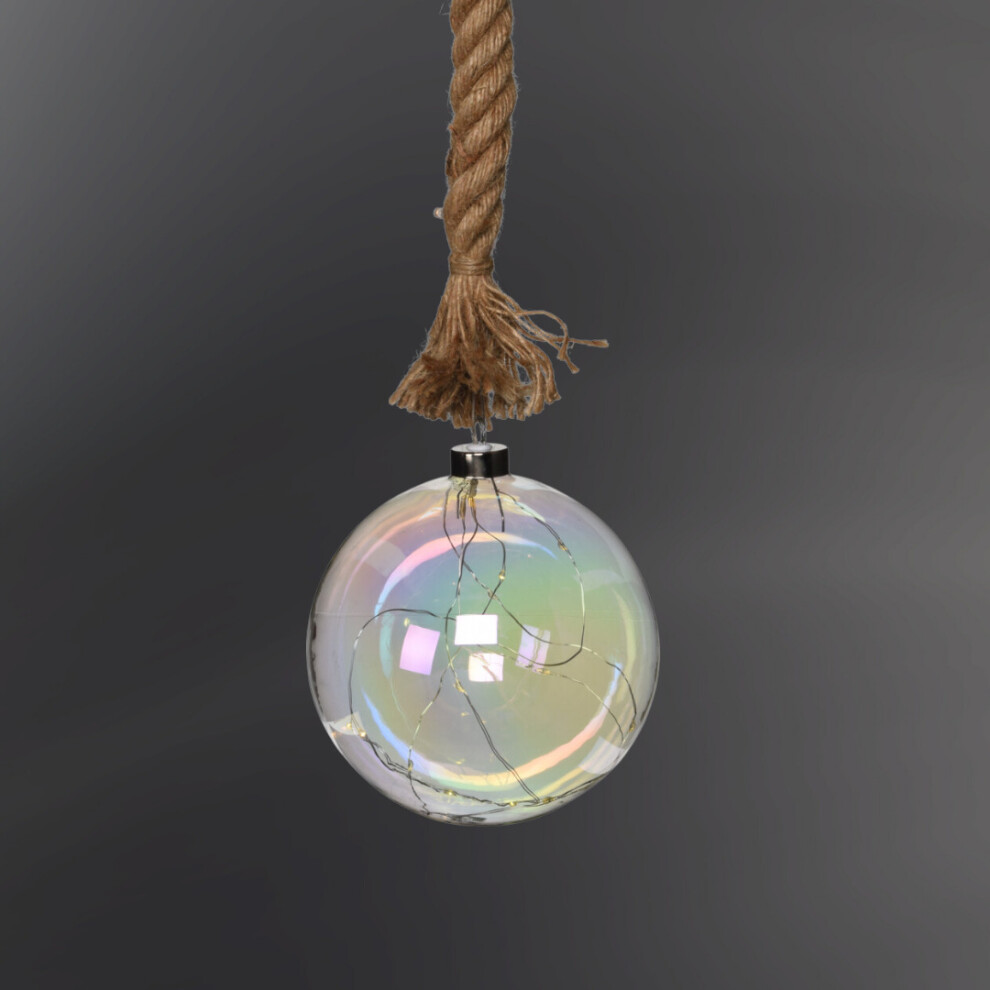 Urbn Living (15Cm, Iridescent) Led Up Glass Ball Orb Globe On 1M Jute Rope With Timer Décor Xmas Light/Brown