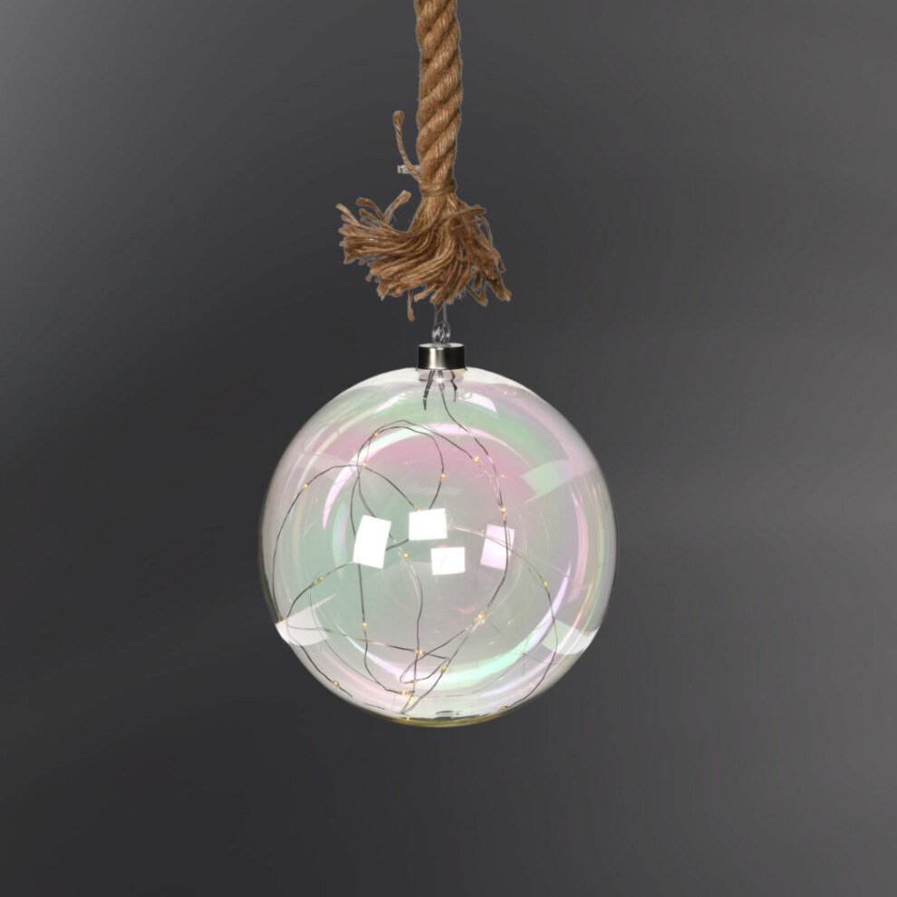 Urbn Living (12Cm, Iridescent) Led Up Glass Ball Orb Globe On 1M Jute Rope With Timer Décor Xmas Light/Brown