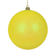 3 in. Yellow Glitter Finish Ball Ornament with Drilled Cap - 12 per Bag