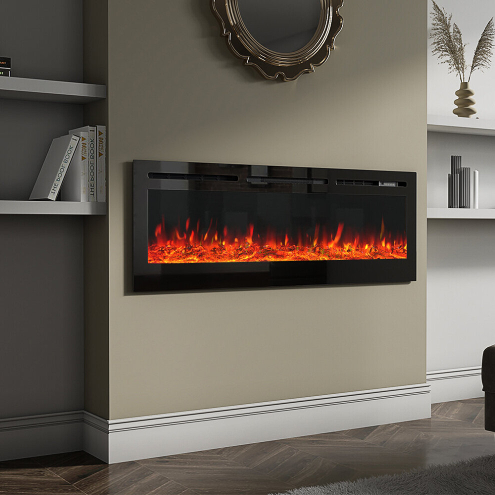 Electric Fireplace Wall Mounted Inset Into Fire Heater LED 12 Flames with Remote, 60 Inch