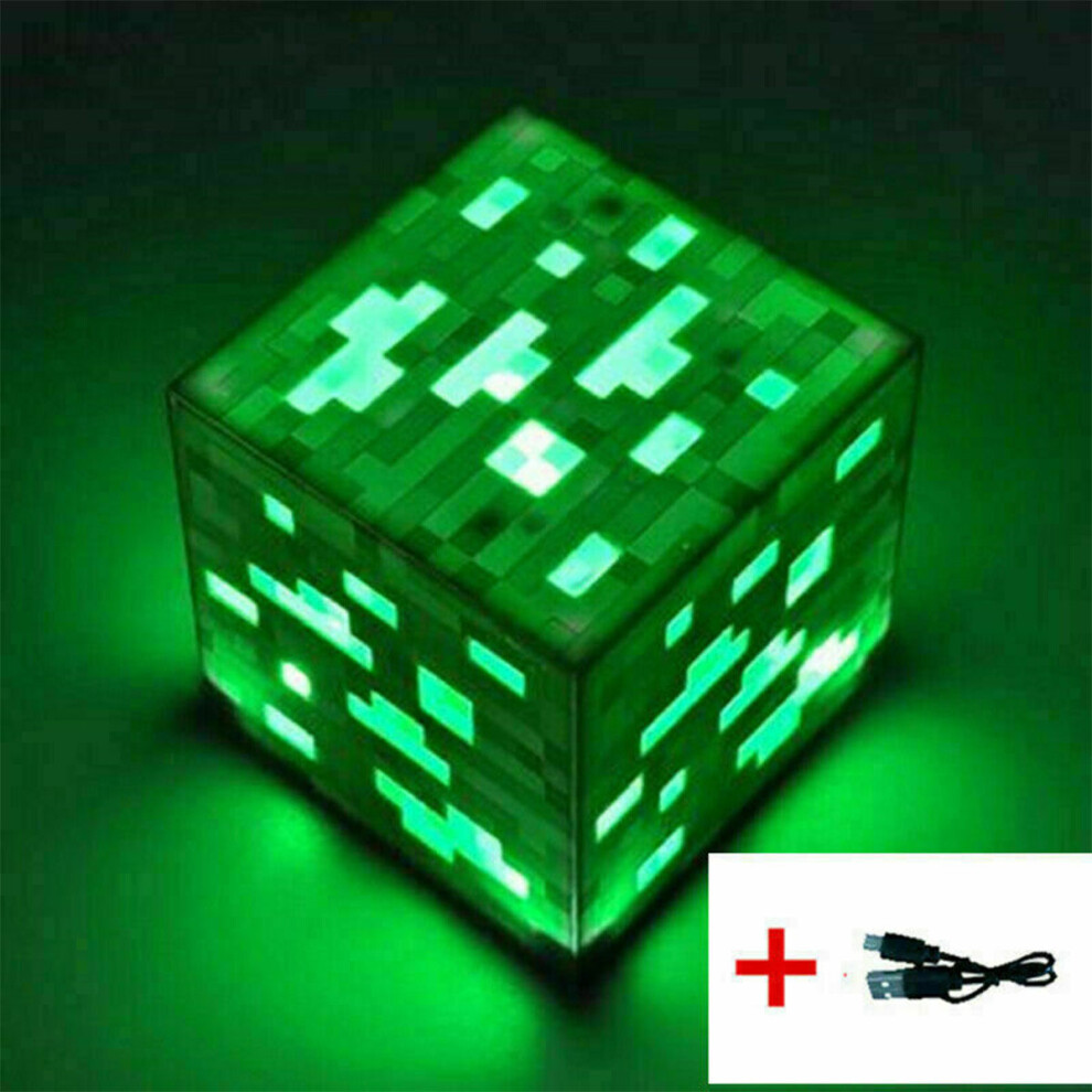 (Green) Minecraft LED light Childrens Night Lights Toys Block Lamp Brownstone Torch