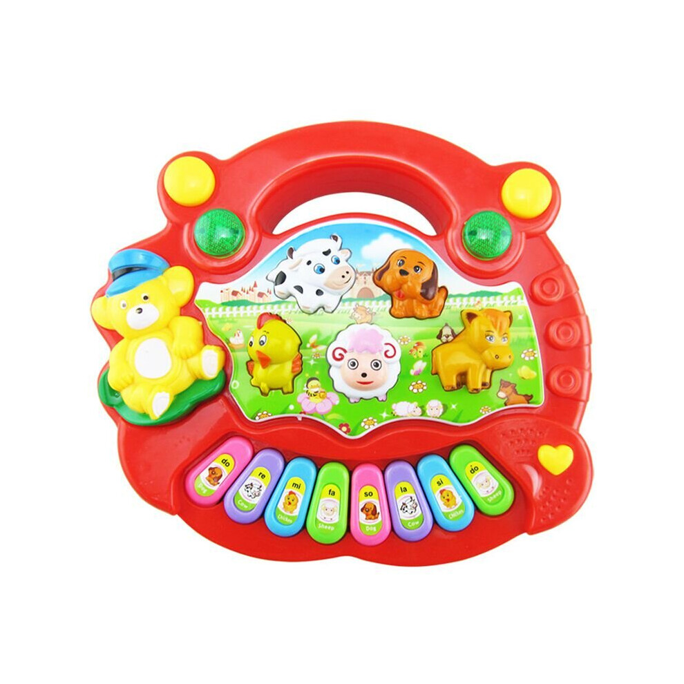 (Red) Musical Educational Animal Farm Piano Developmental Music Toy for Baby Kids Toys
