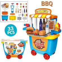 (BBQ-33pcs set) Cute Kids Simulation Ice Cream Shop Kitchen Cart Pretend Toy Set Role Play Gift