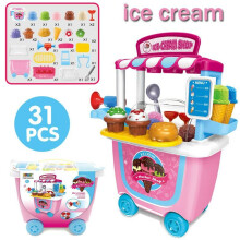 (Ice cream-31pcs set) Cute Kids Simulation Ice Cream Shop Kitchen Cart Pretend Toy Set Role Play Gift