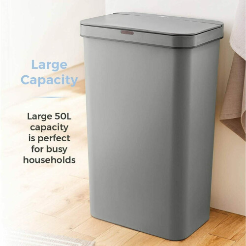Tower Rectangular Sensor Bin with Fingerprint Proof Coated Exterior Plastic Grey 50L 2