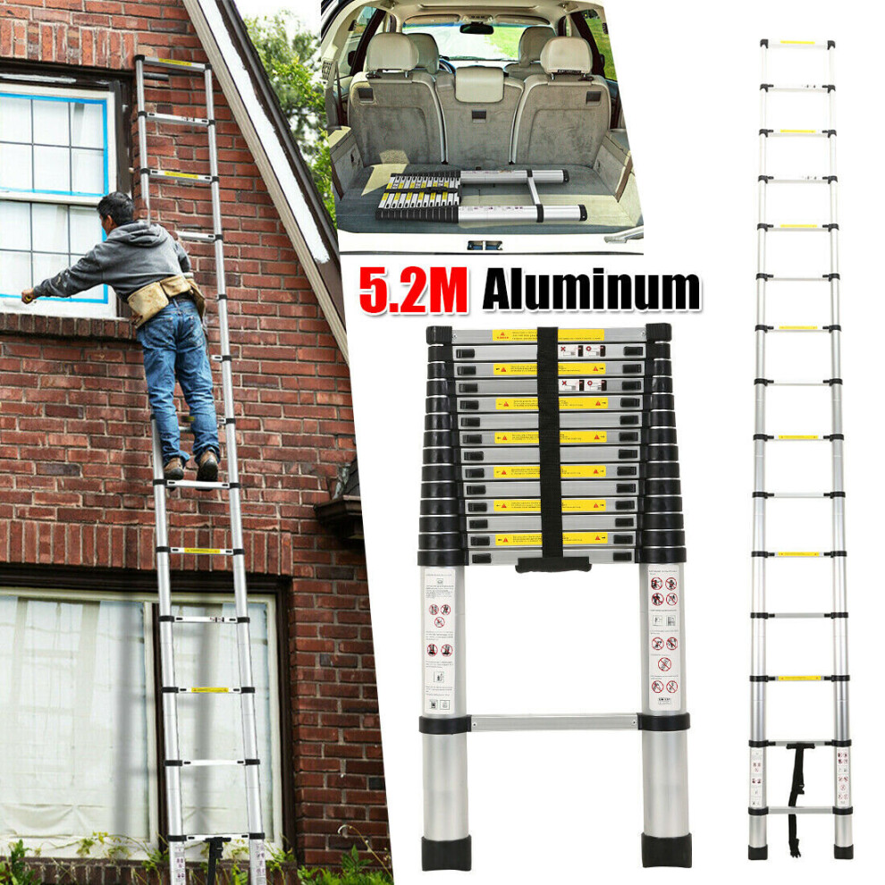 17FT 5.2M Multi-Purpose Aluminium Telescopic Ladder Climb Extendable