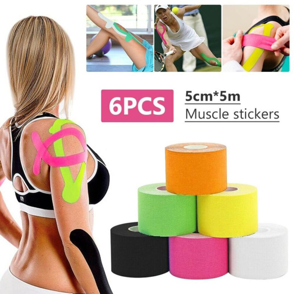 6PCS Sports Kinesiology Tape Elastic Physio Muscle Support Tape 5m x 5cm
