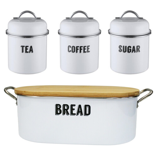 Typhoon Typhoon Living Retro White Tea Coffee Sugar Bread Bin Set