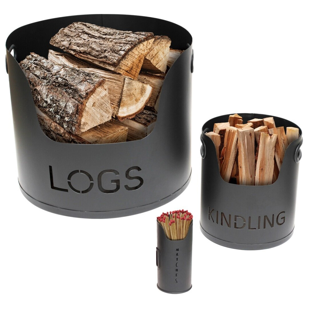 Valiant Fireside Metal Storage Set for Logs, Kindling and Matches