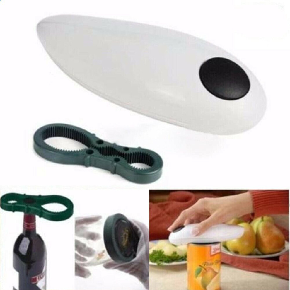 (White) Automatic Electric Can Tin Bottle Opener Touch Free Operater No Hand Jar Tool