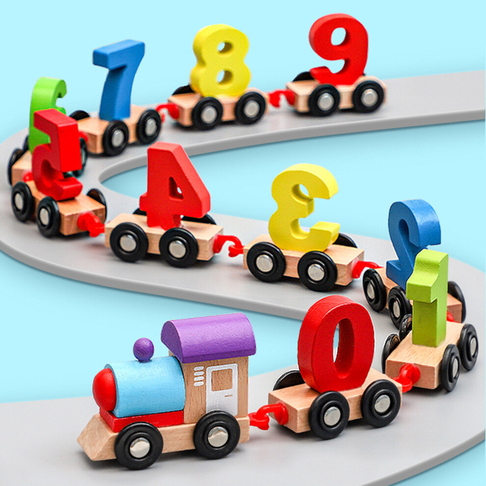 Train Toy Ten Carriages Detachable Educational Cartoon Number Wooden Train Toy for Education