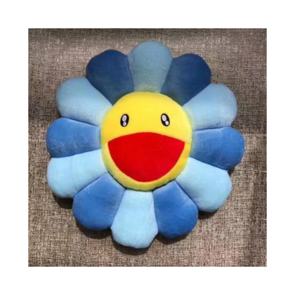 (Blue) 16In Takashi Murakami Rainbow Flower Pillow Plush Colorful Stuffed Gift Blue