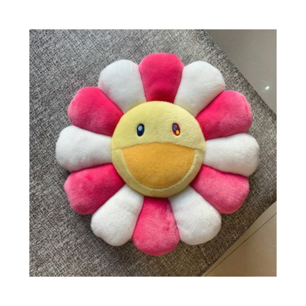( White) 16In Takashi Murakami Rainbow Flower Pillow Plush Colorful Stuffed Gift Red/White