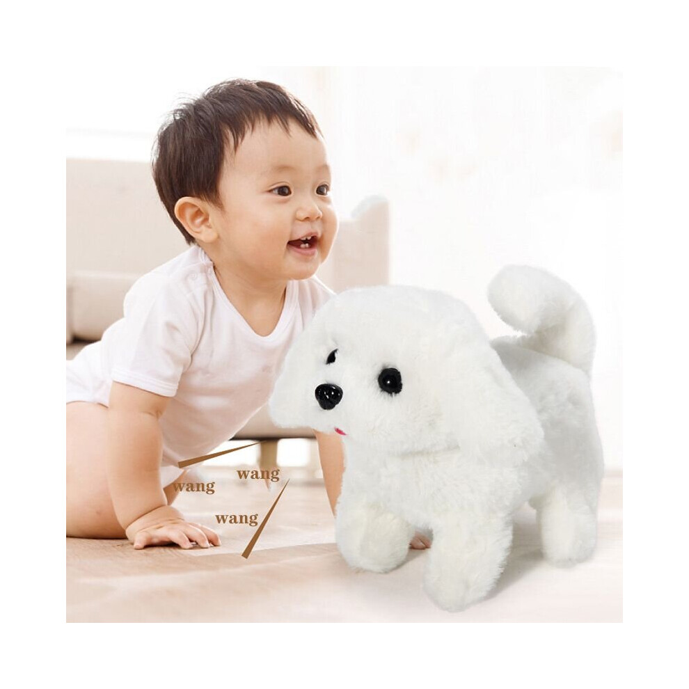 (Bichon) Electronic Robot Dog Lifelike Walking Barking Wagging Tail Puppy Plush Cute