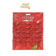 15Pk Christmas Red Velvet Flocked Mini Bows With Gold Metallic Ties
