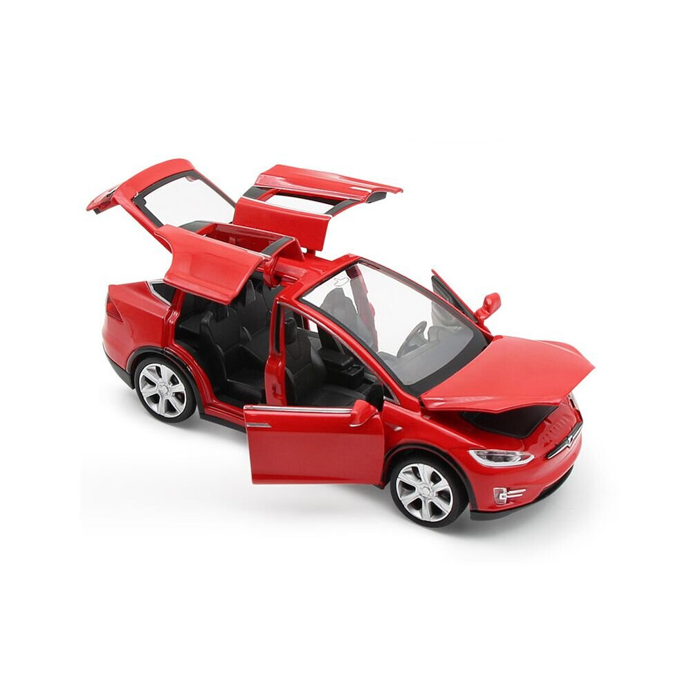 (Red) 1:32 Tesla Model X 90D SUV Diecast Model Car Sound&Light Pull Back Kids Gift Toy