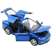 (Blue) 1:32 Tesla Model X 90D SUV Diecast Model Car Sound&Light Pull Back Kids Gift Toy