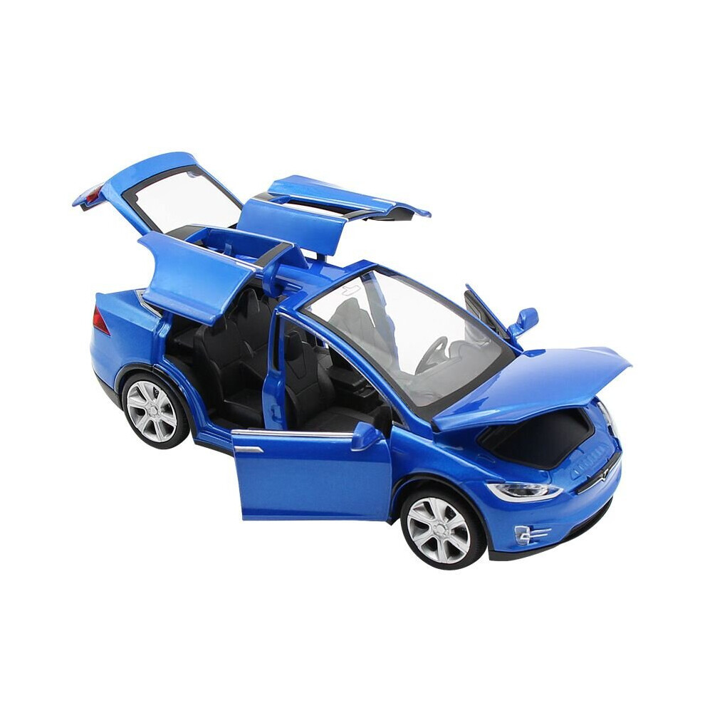(Blue) 1:32 Tesla Model X 90D SUV Diecast Model Car Sound&Light Pull Back Kids Gift Toy
