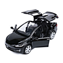 (Black) 1:32 Tesla Model X 90D SUV Diecast Model Car Sound&Light Pull Back Kids Gift Toy
