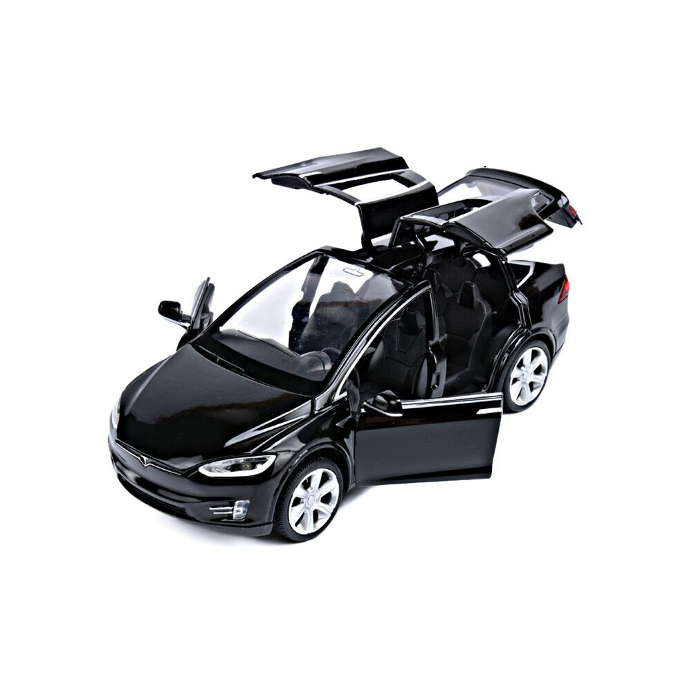 (Black) 1:32 Tesla Model X 90D SUV Diecast Model Car Sound&Light Pull Back Kids Gift Toy