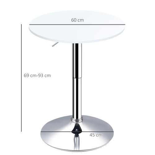Homcom HOMCOM 60cm Adjustable Height Round Bar Table with Swivel Top White 2
