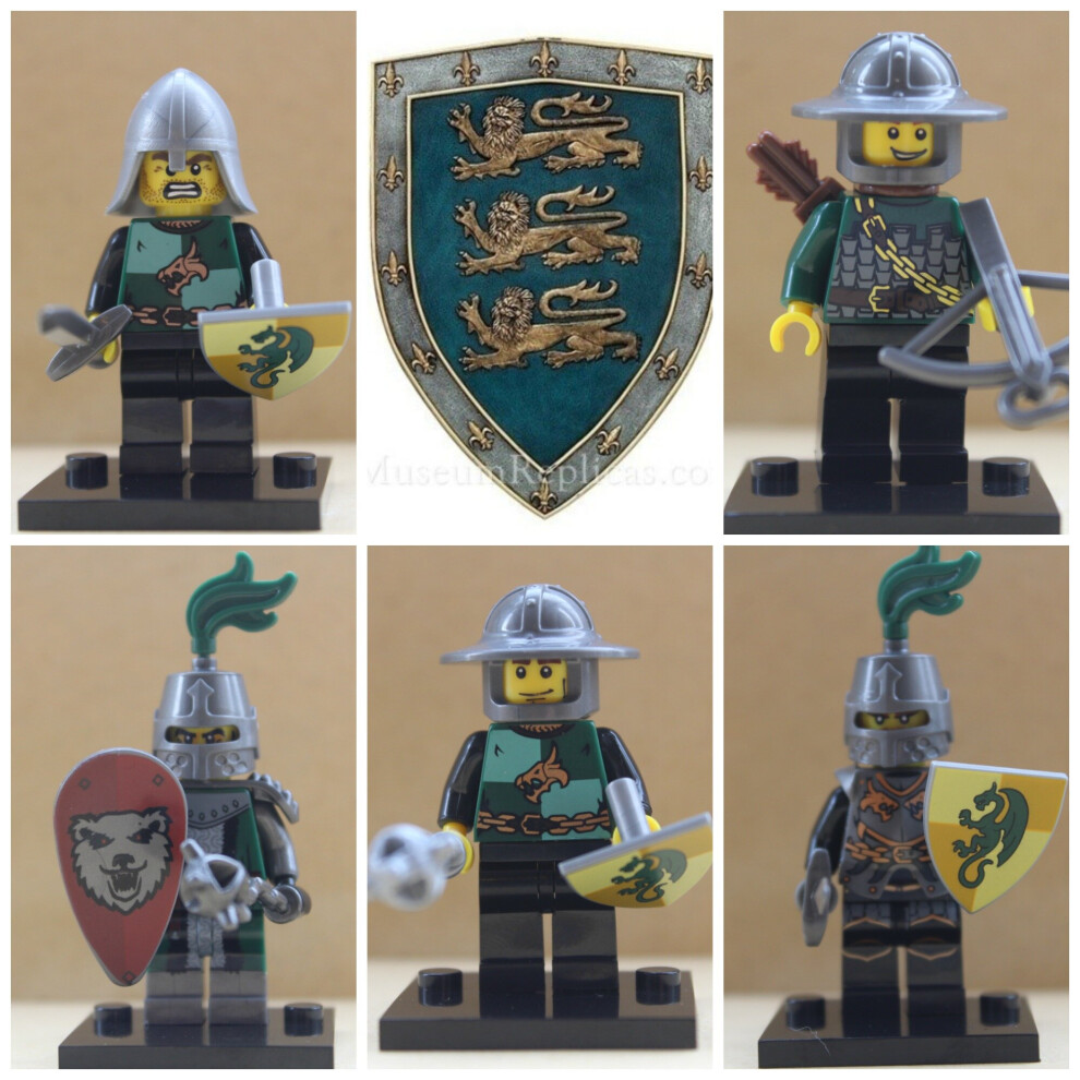 (Green Dragon 5 Figures) Roman Soldiers Castle Knight Mini Figures Fit Lego