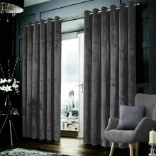 (Grey , 66" x 90"-(167cm x 228cm)) Velvet Curtains Eyelet Ring Top Ready Made Curtain
