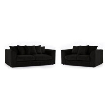 (3&2 Black) Premium Porto Jumbo Cord 3 and 2 Seater Sofa Set
