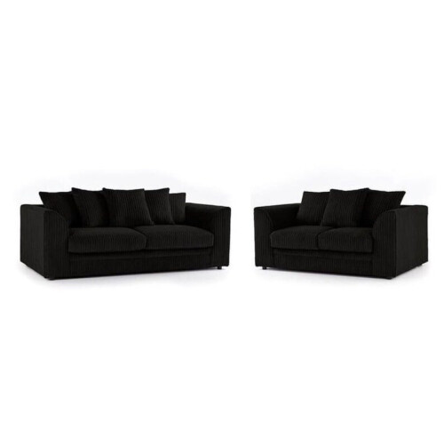 (3&2 Black) Premium Porto Jumbo Cord 3 and 2 Seater Sofa Set