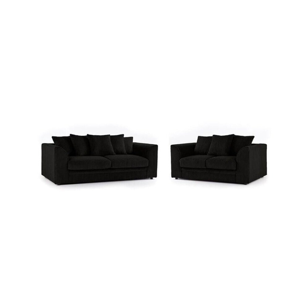 (3&2 Black) Premium Porto Jumbo Cord 3 and 2 Seater Sofa Set