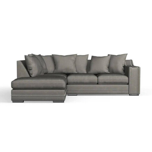 Furniture 786 (Left Hand, Seal Grey) Luxury Cruise Corner Sofa- Studded Arms