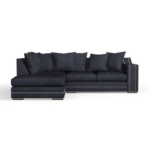 Furniture 786 (Left Hand, Charcoal) Luxury Cruise Corner Sofa- Studded Arms