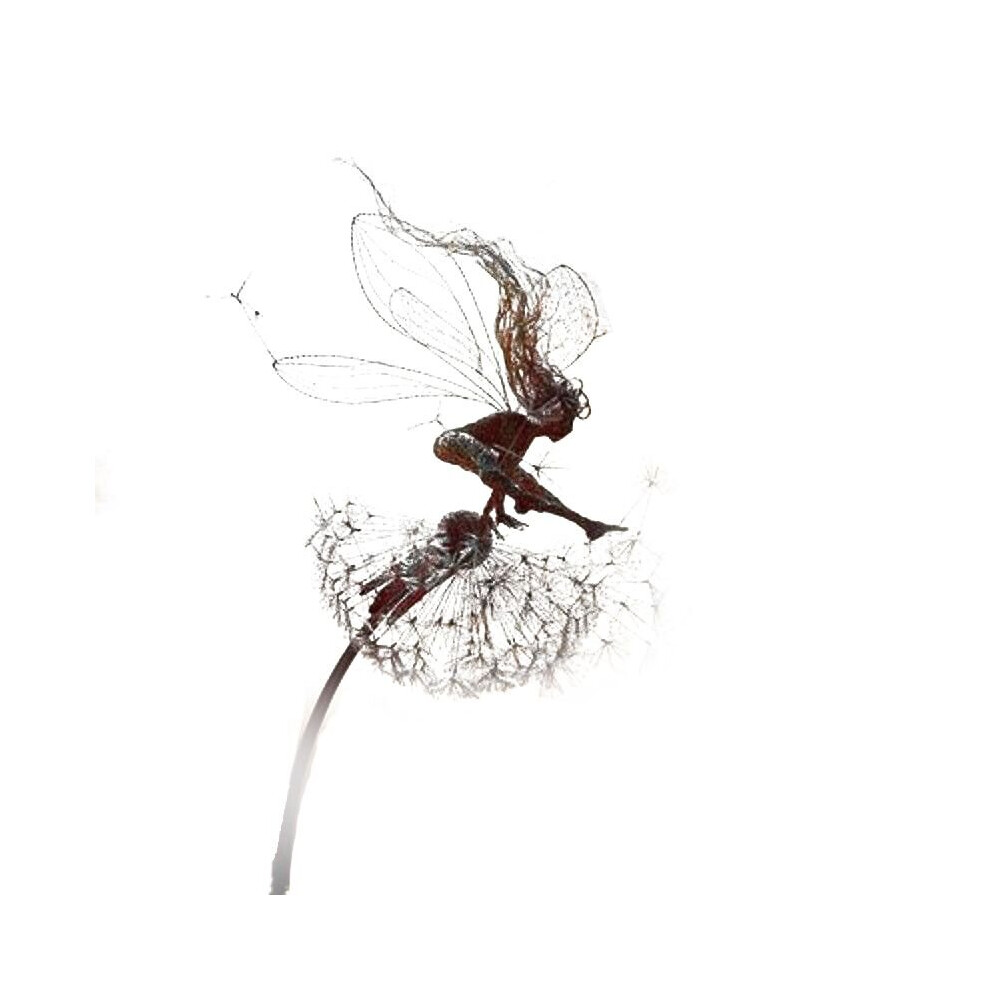 (C) Metal Flower Fairy Dandelions Statues Dance Together Yard Ornaments Garden Decor