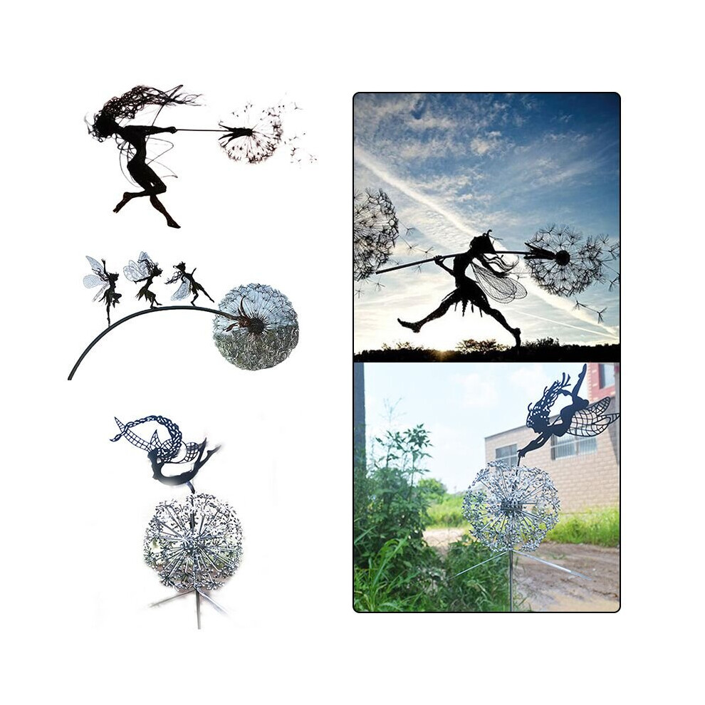 Metal Flower Fairy Dandelions Statues Dance Together Yard Ornaments Garden Decor