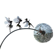 (B) Metal Flower Fairy Dandelions Statues Dance Together Yard Ornaments Garden Decor