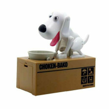 (White) Puppy Pet Dog Stealing Eating Coin Money Box Piggy Storage Saving Bank Kid Gift