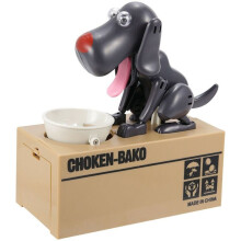 (Black) Puppy Pet Dog Stealing Eating Coin Money Box Piggy Storage Saving Bank Kid Gift