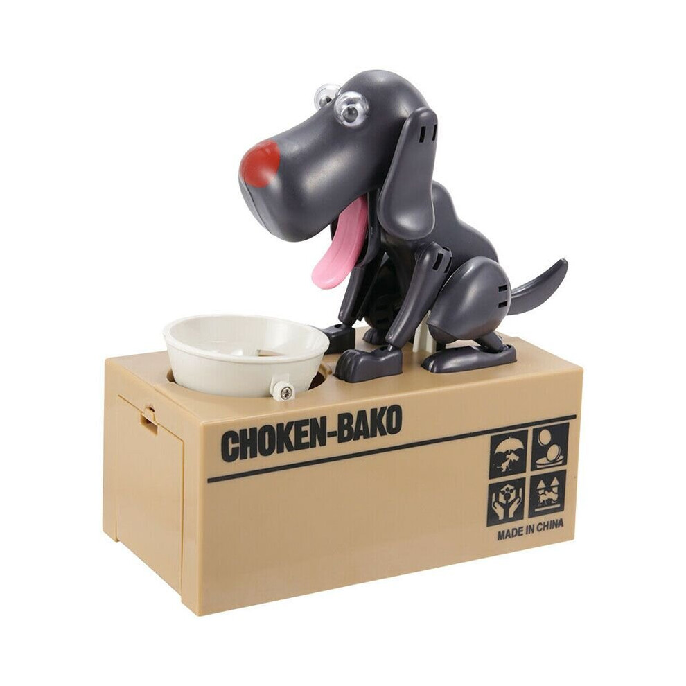 (Black) Puppy Pet Dog Stealing Eating Coin Money Box Piggy Storage Saving Bank Kid Gift