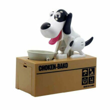 (Black White) Puppy Pet Dog Stealing Eating Coin Money Box Piggy Storage Saving Bank Kid Gift