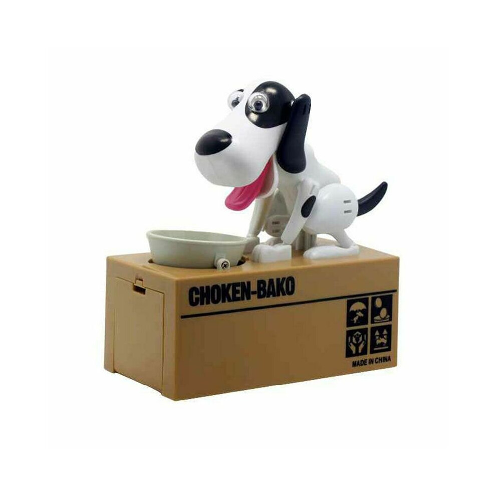 (Black White) Puppy Pet Dog Stealing Eating Coin Money Box Piggy Storage Saving Bank Kid Gift