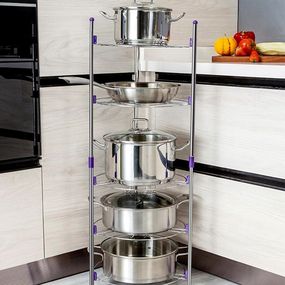 Futurebatt 5 Tier Kitchen Pan Stand Saucepan Pot Frying Pan Rack Chrome Storage Organiser Shelf Holder