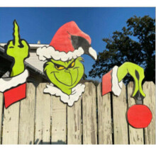 Christmas Fence Grinch Peeker Yard Garden Outdoor Xmas Occasion Decor Gift