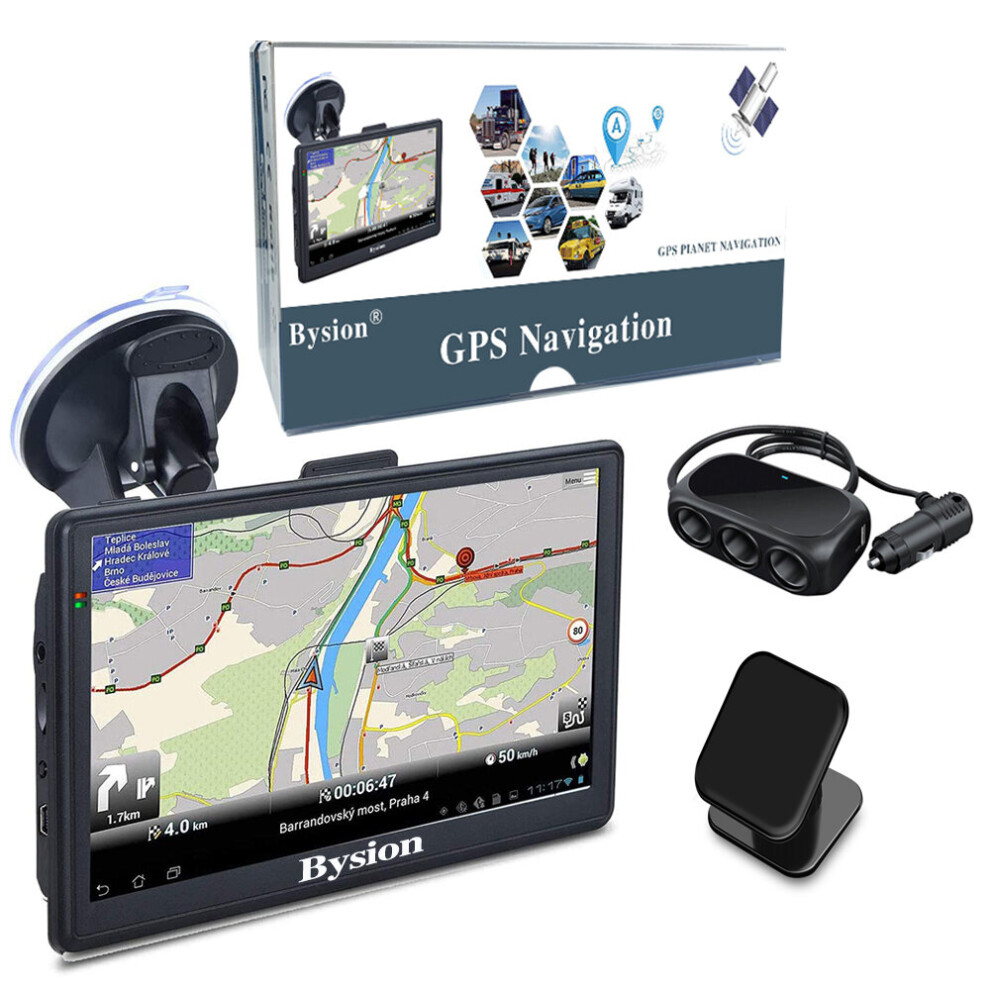 SAT NAVS for Cars, Bysion 7 Inch Navigator Car Truck GPS Navigation System HD Touch Screen with Lifetime Map Updates for UK EU